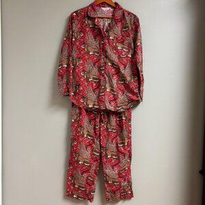 Print Fresh Bagheera Leopard Scarlet Long Pajamas Set Size M 100% Cotton Comfort